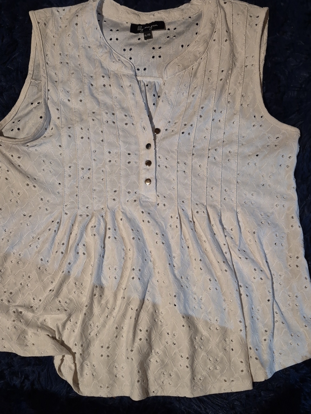 Lightweight White Eyelet Sleeveless Henley Tank